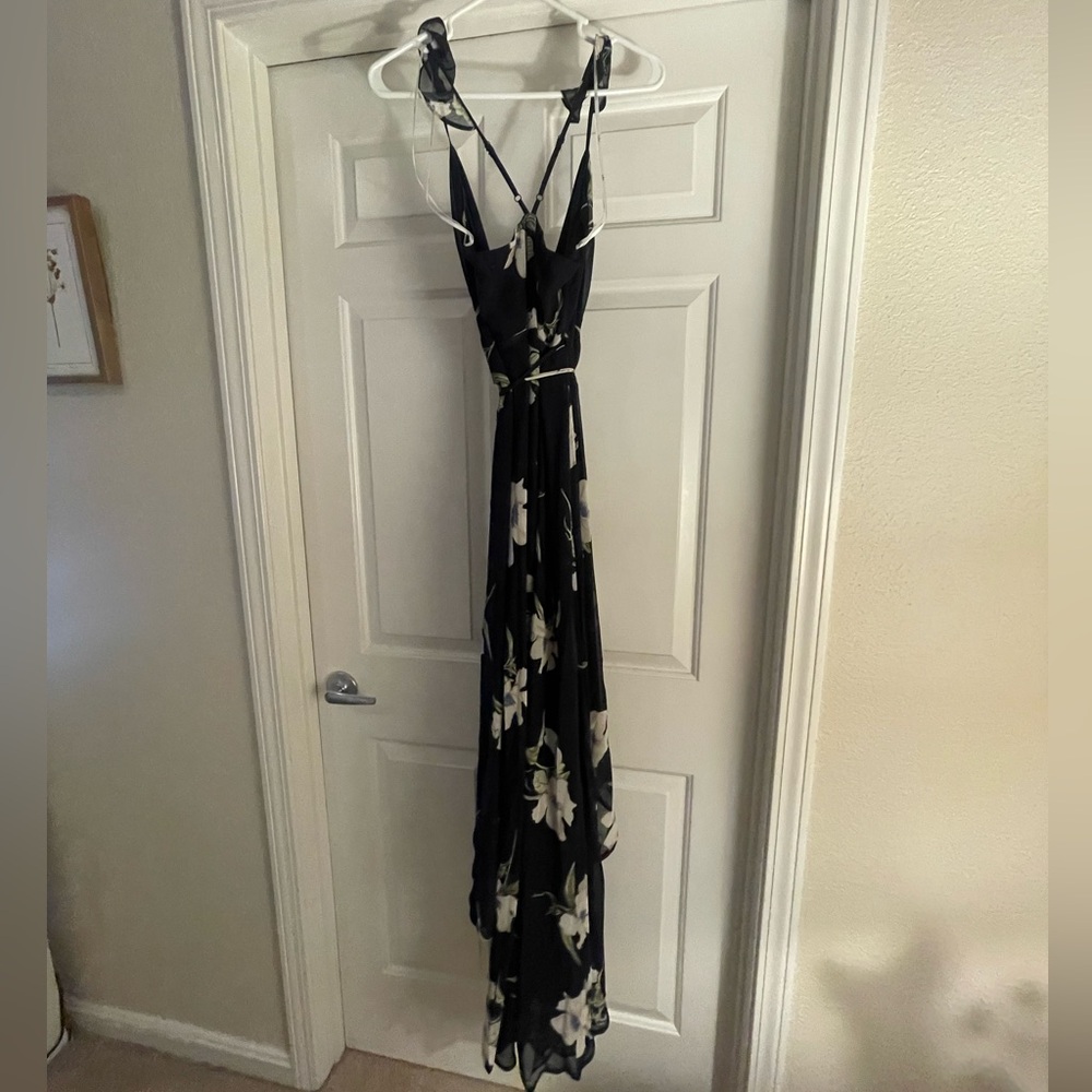 Lulu's Navy Floral Wrap Maxi Dress with White Blossoms